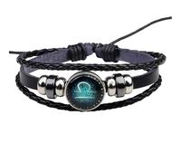 Pulsera De Cuero Negra Con Los Doce Espíritus Del Zodiaco. Pulsera De Cuerda De Cuero Trenzada Multicapa Con Cuentas. Accesorio De Joyería Del Zodiaco Ajustable. Regalos Para Entusiastas. Libra