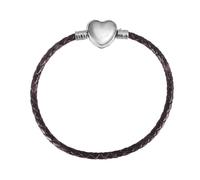 Pulsera de cuero negro de 18 cm, cadena de cuerda trenzada de serpiente, corazón, colgante de plata de ley 925, compatible con Pandora Moments
