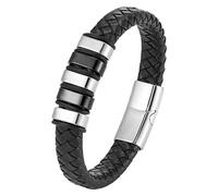 Pulsera De Cuero Negro Para Hombre, Elegante Pulsera Trenzada Con Cierre Magnético, Clásica Pulsera Trenzada Hecha A Mano, Regalo Único Para Papá, Amigos, Hermanos, Hijos, Negro-Blanco, 19 Cm