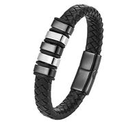 Pulsera De Cuero Negro Para Hombre, Elegante Pulsera Trenzada Con Cierre Magnético, Clásica Pulsera Trenzada Hecha A Mano, Regalo Único Para Papá, Amigos, Hermanos, Hijos, Negro-Blanco, 2,19 Cm