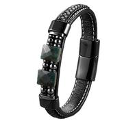Pulsera De Cuero Negro Para Hombre, Pulsera De Cuero Trenzado Con Piedra Natural Geométrica Y Cierre Magnético, Pulsera Unisex, Joyería Hecha A Mano, Regalo Para Hombres Y Mujeres, Ágata India D