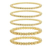 Pulsera de cuero para chicos cuerda de mano 4 mm 6 mm simple perla redonda oro americano pulsera de perlas elástica 3, talla única, Plástico, No es una piedra preciosa