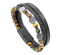 Pulsera De Cuero Para Hombre Con Árbol De La Vida, Ojo De Tigre, Esmerilado Y Cuentas De Piedra Volcánica, Brazalete Vikingo Para Mujer Y Hombre, Regalo Para El Día Del Padre, Ojo De Tigre, 19 Cm