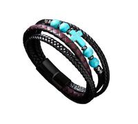 Pulsera De Cuero para Hombre con Cruz Piedra Turquesa Ojo De Tigre Y Hematita Pulsera De Fe Católica para Hombre Brazalete Trenzado En Capas Pulseras Anchas Punk Vintage Piedra Ojo De Tigre 22 5 Cm