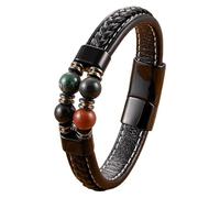 Pulsera De Cuero Para Hombre Con Cuentas De Piedra Natural, Unisex, Hecha A Mano, Pulsera De Cuero Trenzado Con Cierre Magnético, Regalo De Joyería Para Novio, Papá, Hermano, Ágata India De 23 C