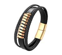 Pulsera De Cuero Para Hombre, Diseño De Rayas Cordón De Cuero Con Hebilla Magnética, Brazalete Retro Multicapa, Pulsera Novedosa, Accesorios De Joyería De La Amistad, Regalo Del Festival De Navid