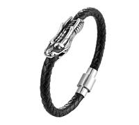 Pulsera De Cuero Para Hombre, Estilo Vintage, Con Cabeza De Dragón De blanco, Estilo Gótico Vikingo, Trenzada En Negro, Ideal Como Regalo De Fiesta De Motociclista, Para Hermano Y Papá, Color Negr