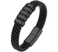 Pulsera de cuero para hombre y mujer, cierre magnético, minimalista, geométrica, hecha a mano, pulsera de poliuretano ajustable de 19-23 cm (negro2 23 cm)