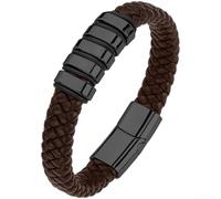 Pulsera de cuero para hombre y mujer, cierre magnético, minimalista, geométrica, hecha a mano, pulsera de poliuretano ajustable de 19-23 cm (marrón 2 23 cm)