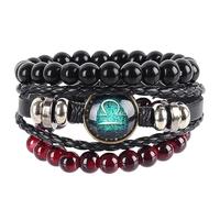 Pulsera De Cuero Para Hombre Y Mujer, Hecha A Mano, Multicapa, Constelación Del Zodiaco, Pulsera De Cuero Étnica, Cuentas De Piedra Natural, Pulseras Elásticas, Tamaño Ajustable, Libra, 21 Cm