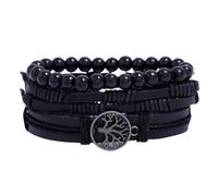 Pulsera De Cuero Personalizada,Pulsera De Cuero Negro Ajustable Árbol De La Vida Pulseras De Fe Brazalete Tribal Trenzado Hecho A Mano De Múltiples Capas Regalo para Hombres Niños Accesorios Para