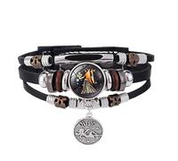 Pulsera De Cuero,Pulsera Con El Signo Del Zodíaco Virgo Ajustable 12 Constelaciones Guardianas Pulseras De Cuero Con Cielo Estrellado Brazaletes De Cuentas Luminosas para Mujeres Y Hombres Joyería