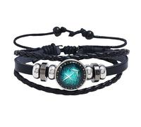 Pulsera De Cuero,Pulseras Del Zodíaco Sagitario Ajustables Con 12 Constelaciones Guardianas Brazaletes De Cuentas De Cielo Estrellado Pulseras De Cuero Luminosas Trenzadas Hechas A Mano Regalos Par