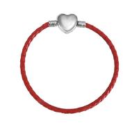 Pulsera de cuero rojo de 18 cm, cadena de cuerda trenzada de serpiente, corazón, colgante de plata de ley 925, compatible con Pandora Moments