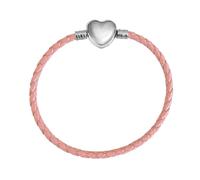 Pulsera de cuero rosa de 19 cm con cadena de cuerda trenzada de serpiente y corazón, colgante de plata de ley 925, compatible con abalorios Pandora Moments