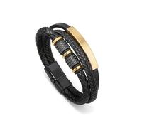Pulsera de cuero trenzado 3 en 1 para hombre con detalles de acero de titanio, cierre magnético, accesorio moderno para hombre, One Size, Cuero, sin piedras preciosas