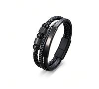 Pulsera de cuero trenzado 3 en 1 para hombre con detalles de acero de titanio, cierre magnético, accesorio moderno para hombre, One Size, Cuero, sin piedras preciosas