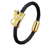 Pulsera De Cuero Trenzado Con Cabeza De Dragón Para Hombre, Estilo Vikingo Vintage, Negra, Con Cierre Magnético, Joyería Punk Rock Con Dragón Chino, Ideal Como Regalo Para Hombres Y Jóvenes. Co