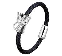 Pulsera De Cuero Trenzado Con Cabeza De Dragón Para Hombre, Estilo Vikingo Vintage, Negra, Con Cierre Magnético, Joyería Punk Rock Con Dragón Chino, Ideal Como Regalo Para Hombres Y Jóvenes. Co