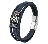 Pulsera De Cuero Trenzado Con Estrella De David Para Hombre, Brazalete De Cuero Con Tótem De Hexagrama Vintage, Pulsera Trenzada Multicapa Con Cierre, Accesorios De Joyería Nórdica, Azul, 19 Cm