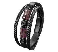 Pulsera De Cuero Trenzado Multicapa Para Hombre Con Cuentas De Cristal De Piedra Natural, Brazalete De Cuero Negro Con Cierre Magnético, Joyería Hecha A Mano, Regalo Para Novio O Esposo, Amatista,