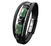 Pulsera De Cuero Trenzado Multicapa Para Hombre Con Cuentas De Cristal Y Piedra Natural. Correa De Cuero Negro Con Cierre Magnético. Joyería Artesanal. Regalo Ideal Para Novio O Esposo. Aventurina
