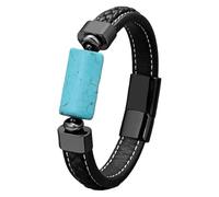Pulsera De Cuero Trenzado Negro Para Hombre, Brazalete De Piedra Natural, Cierre Magnético, Estilo Bohemio Vintage, Hecha A Mano, De Cuero Genuino, Regalo De Joyería Para Hombres Y Mujeres, Azul-T