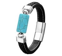 Pulsera De Cuero Trenzado Negro Para Hombre, Brazalete De Piedra Natural, Cierre Magnético, Estilo Bohemio Vintage, Hecha A Mano, De Cuero Genuino, Regalo De Joyería Para Hombres Y Mujeres, Azul-T