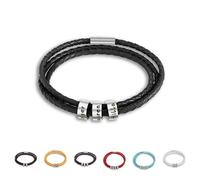 Pulsera de cuero trenzado para hombre con pequeñas cuentas personalizadas, pulsera de cuero personalizada para nieto/hijo, joyería de acero inoxidable, regalos personalizados divertidos para hombres