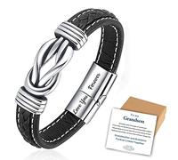 Pulsera de cuero trenzado para mi hijo, hija/nieto, para siempre vinculada junta, pulsera de cuero hecha a mano, pulsera inspiradora para hombres y mujeres, regalo de cumpleaños (a mi nieto)
