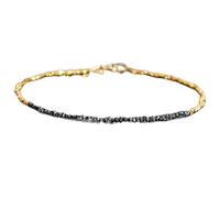 Pulsera de diamantes negros de 2-2,5 mm con forma de pepitas, cuentas de corte tosco, cierre chapado en oro de 18 cm para hombre y mujer | LK_STACK_00950