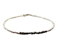 Pulsera de diamantes negros de 2,5-3 mm con forma de pepitas, cuentas talladas en bruto, cierre chapado en plata de 18 cm para hombre y mujer | LK_STACK_00946