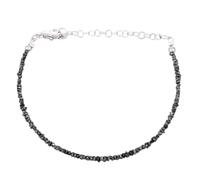 Pulsera de diamantes negros de 2 mm con forma de pepitas, cuentas talladas en bruto, cierre ajustable chapado en plata de 18 cm para hombre y mujer | LK_STACK_00961