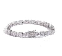 Pulsera de diamantes Pulseras de tenis brillantes for mujer, chapadas en oro 18 quilates, pulsera clásica diamantes imitación, pulseras circonita cúbica for , joyería for bodas, novias y bailes(White)