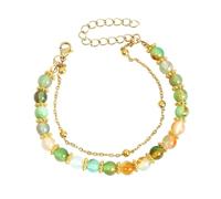 Pulsera de doble capa con cuentas de piedra natural para mujer, reloj digital con números grandes, talla única, Plástico, No es una piedra preciosa