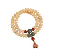 Pulsera de doble círculo Bodhi, pulsera de meditación con cuentas, cuentas budistas, cuentas de oración Mala, Bodhi amarillo, hecha a mano, for oración, meditación y canto.(Beige)