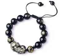Pulsera de dragón de mascota Feng Shui, amuleto de cristal de obsidiana natural para riqueza y buena suerte, pulsera ajustable de chakra Reiki para hombres y mujeres, 12mm, Piedra, Sin piedra preciosa