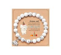 Pulsera de elefante blanco, regalo para adultos, cuentas blancas, lindo colgante de elefante, pulsera divertida y única, pulsera de Navidad para mi amiga, mamá, hija, esposa, regalo de joyería, L