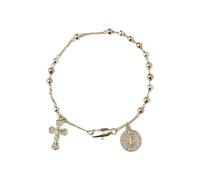 Pulsera de eslabones con dijes de cruces religiosas Cadena para la muñeca con diseño en tono dorado Ideal para estilos cotidianos u ocasiones especiales Pulsera de eslabones con cuentas de rosario
