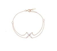 Pulsera de eslabones de cadena para mujer, pulsera de cadena de trébol con diamante en forma de marquesa de 0,38 quilates, oro rosa, Oro rosa de 18 quilates, Diamante