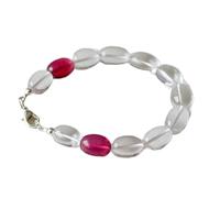 Pulsera de eslabones de cuarzo cristal natural de 14x9-13x11 mm, forma ovalada, corte liso, piedra de color rojo y transparente, pulsera apilable de 7 pulgadas, joyería hecha a mano |LK_SLNK_00073
