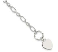 Pulsera de eslabones de plata de ley 925 pulida de 12,25 mm, con dije de corazón, 19 cm, regalo de joyería para mamá, talla única, Metal Plata Plata de ley, No es una piedra preciosa