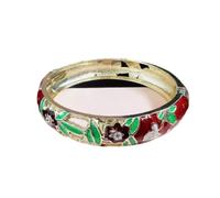 Pulsera de esmalte,Vintage Bangles Brazaletes de flores huecas de esmalte Cloisonne, brazaletes con bisagras de primavera, accesorios artesanales tradicionales chinos for mujeres(Burgundy_Diameter:60m