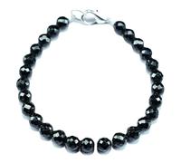 Pulsera de espinela negra de 8 mm con cuentas facetadas y redondas, cierre chapado en plata de 18 cm para hombre y mujer | LK_STACK_01282