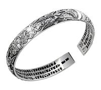 Pulsera de Estilo Chino Vintage S999 Pulsera de Plata Esterlina Vintage Riqueza de Plata Tailandesa Y Apertura de Peonía Pulsera de Escritura de Plata Esterlina, LJBLEUSK