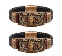 Pulsera de fe del rey de reyes - Pulsera cristiana ajustable, brazalete de cruz de Jesús salva con cruz, joyería religiosa inspiradora para marido, papá, hijo, Cristo es mi fuerza, One Size, Metal