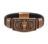 Pulsera de fe del rey de reyes - Pulsera cristiana ajustable, brazalete de cruz de Jesús salva con cruz, joyería religiosa inspiradora para marido, papá, hijo, Cristo es mi fuerza, One Size, Metal