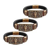 Pulsera de fe del rey de reyes - Pulsera cristiana ajustable para hombre, pulsera religiosa trenzada de cuero trenzado con Jesucristo grabado para bautizo, cumpleaños, día del padre, regalos