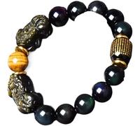 Pulsera de Feng Shui, pulsera de cuentas dobles Pixiu que atrae riqueza y prosperidad, piedra de ojo de tigre, corazón sutra, talla única, Acetato, No es una piedra preciosa