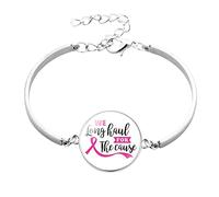 Pulsera de fuerza ajustable de acero inoxidable con eslabones de corazón para el cuidado del cáncer de mama, talla única